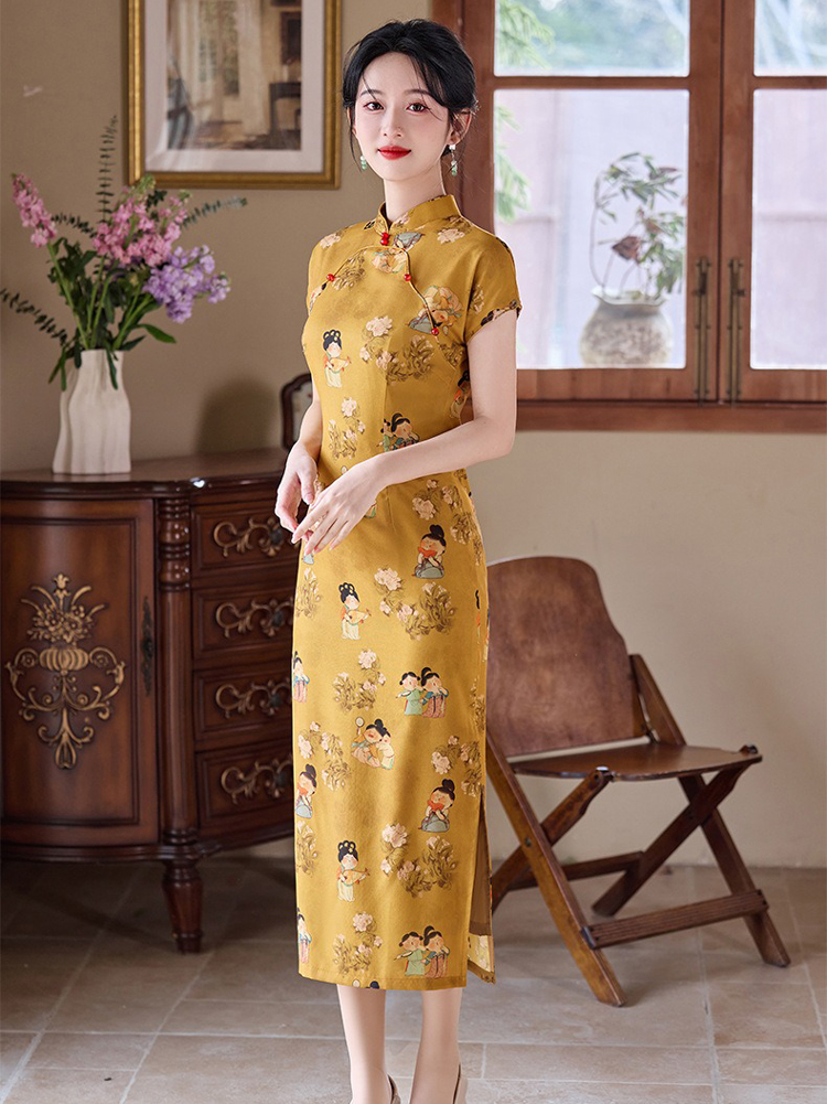 Women Summer Cheongsam Yellow 2025 New Girl Senior Sense