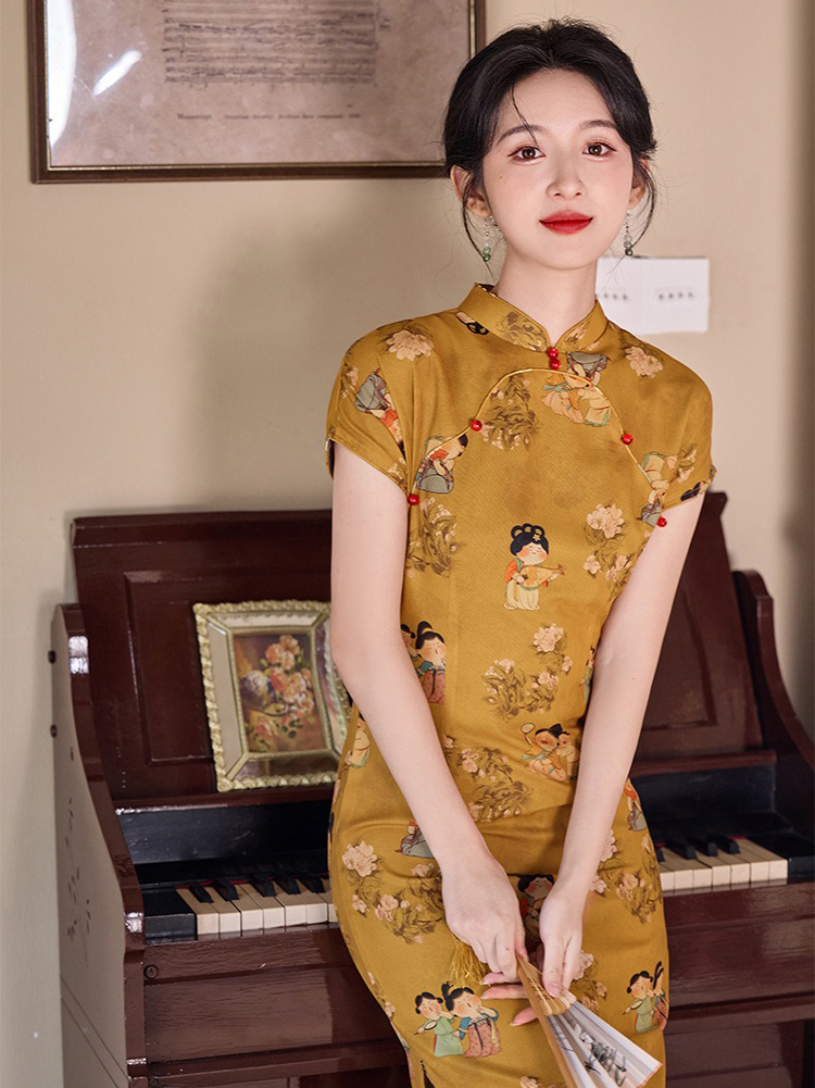 Women Summer Cheongsam Yellow 2025 New Girl Senior Sense