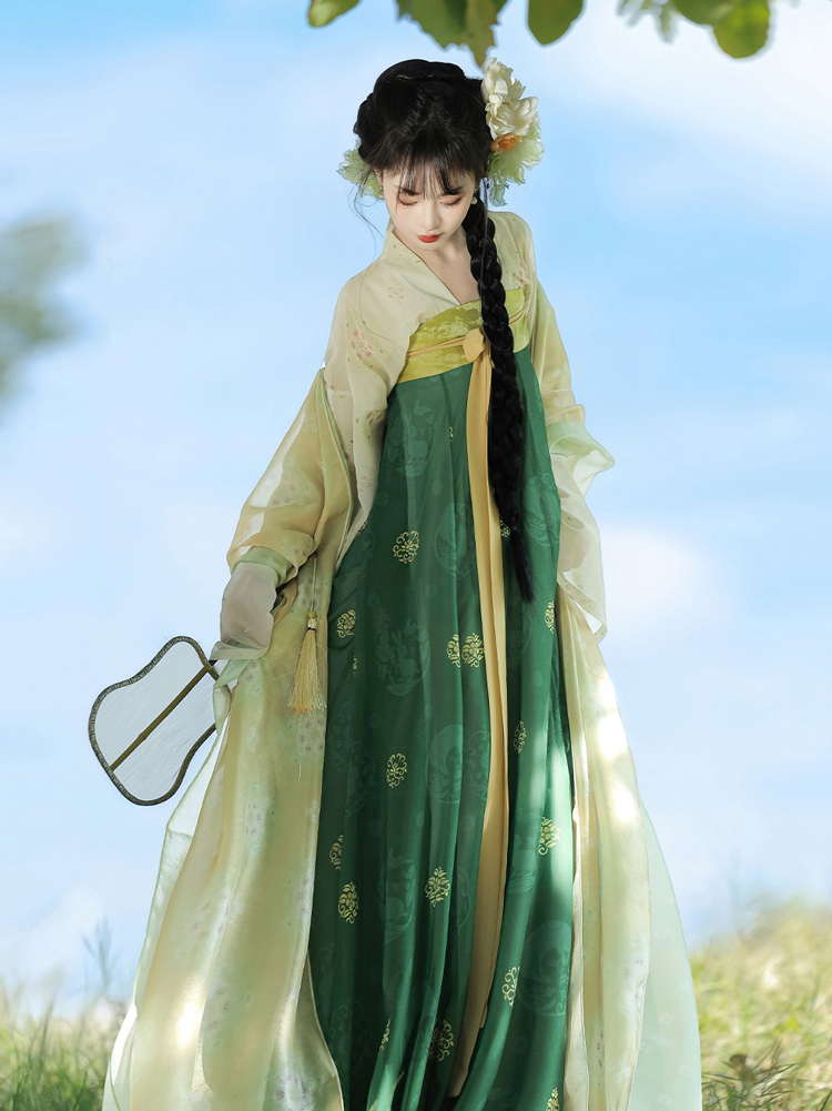 Women Tang Dynasty Hanfu Set Qixiong Shanqun New Summer Green Style