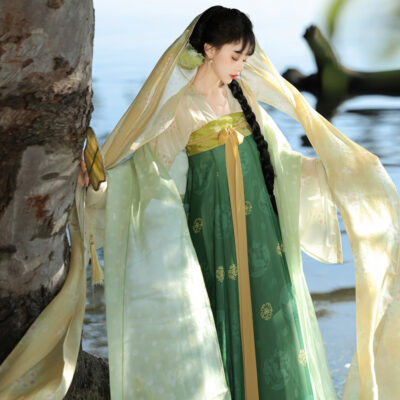 Women Tang Dynasty Hanfu Set Qixiong Shanqun New Summer Green Style