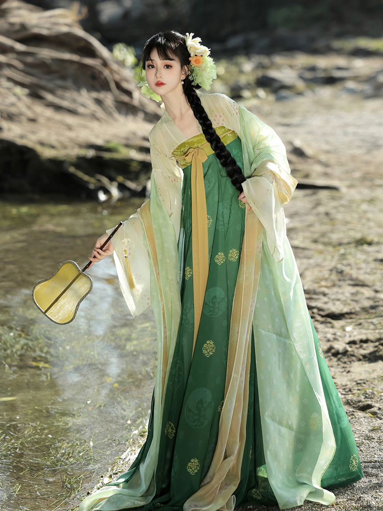 Women Tang Dynasty Hanfu Set Qixiong Shanqun New Summer Green Style