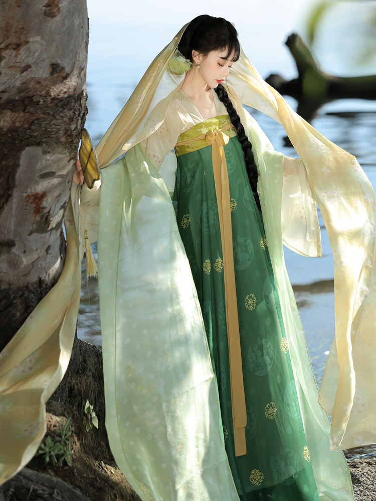 Women Tang Dynasty Hanfu Set Qixiong Shanqun New Summer Green Style