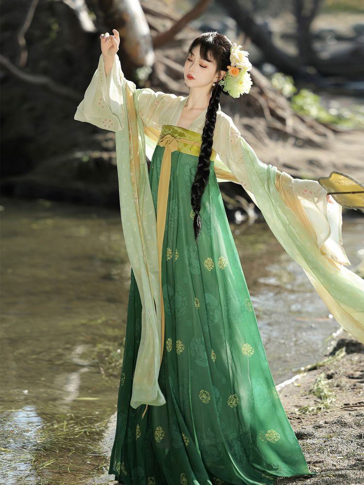 Women Tang Dynasty Hanfu Set Qixiong Shanqun New Summer Green Style