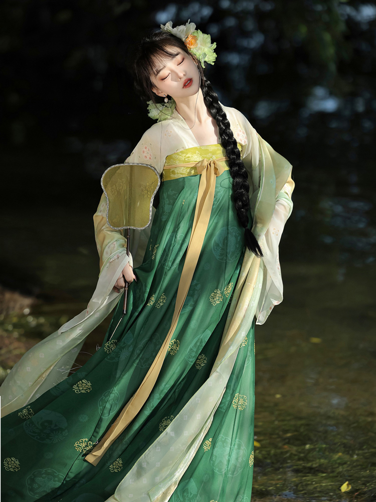 Women Tang Dynasty Hanfu Set Qixiong Shanqun New Summer Green Style
