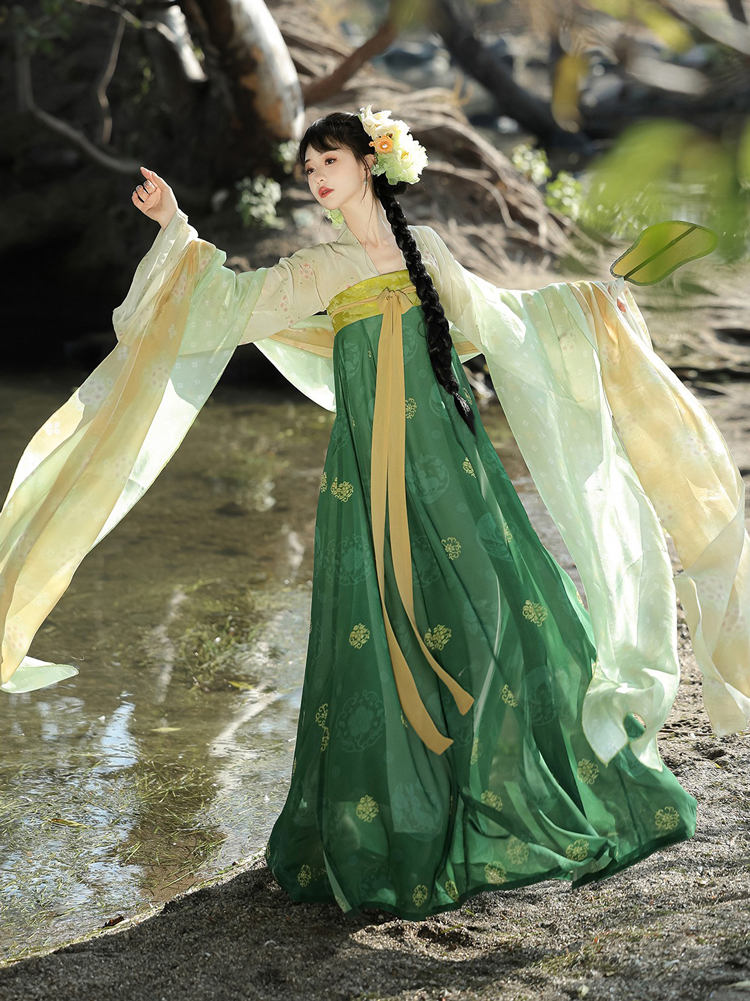 Women Tang Dynasty Hanfu Set Qixiong Shanqun New Summer Green Style