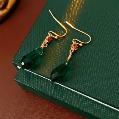 Chinese Vintage Court Style Earrings Glass Water Drops Niche Earrings For Girl