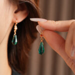 Chinese Vintage Court Style Earrings Glass Water Drops Niche Earrings For Girl