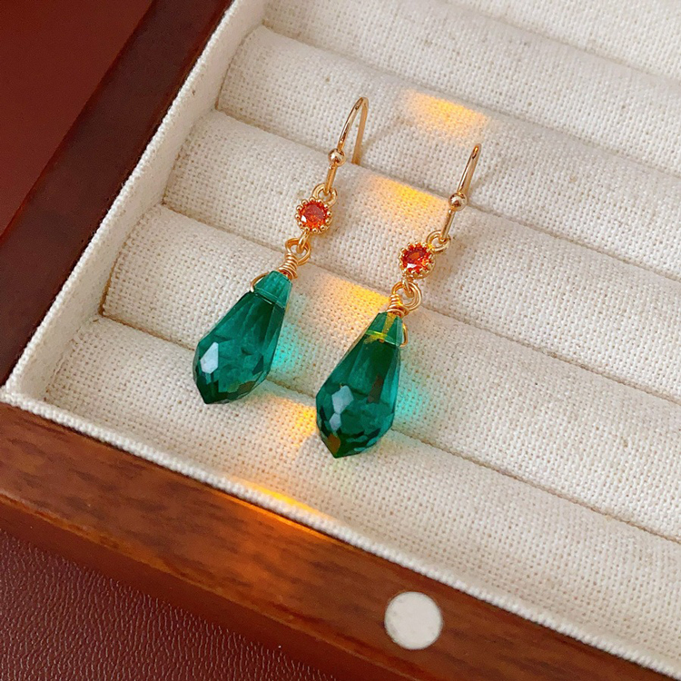 Chinese Vintage Court Style Earrings Glass Water Drops Niche Earrings For Girl