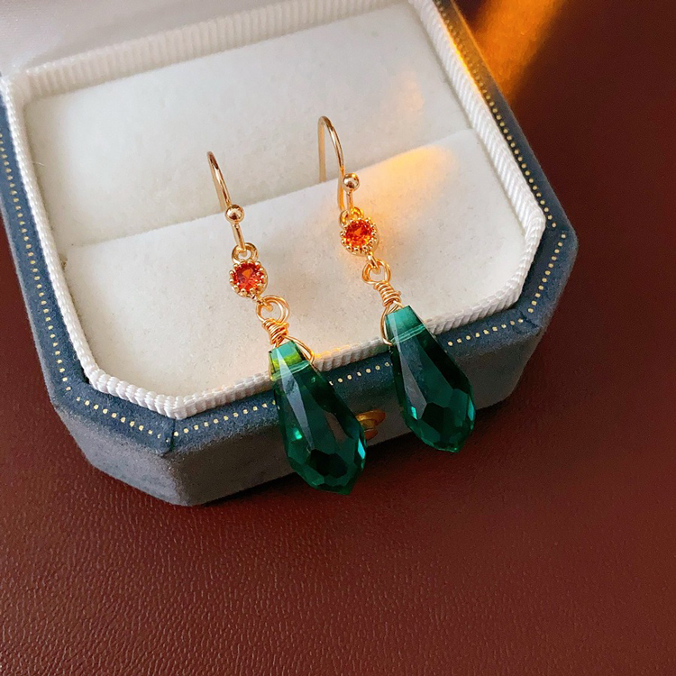 Chinese Vintage Court Style Earrings Glass Water Drops Niche Earrings For Girl