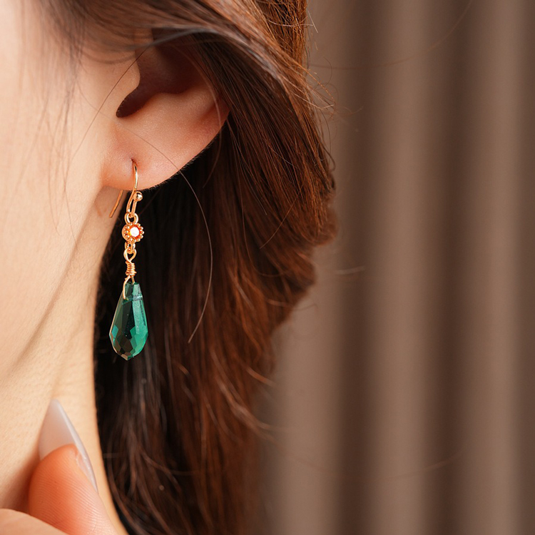 Chinese Vintage Court Style Earrings Glass Water Drops Niche Earrings For Girl