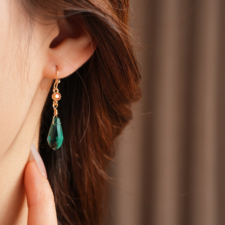 Chinese Vintage Court Style Earrings Glass Water Drops Niche Earrings For Girl