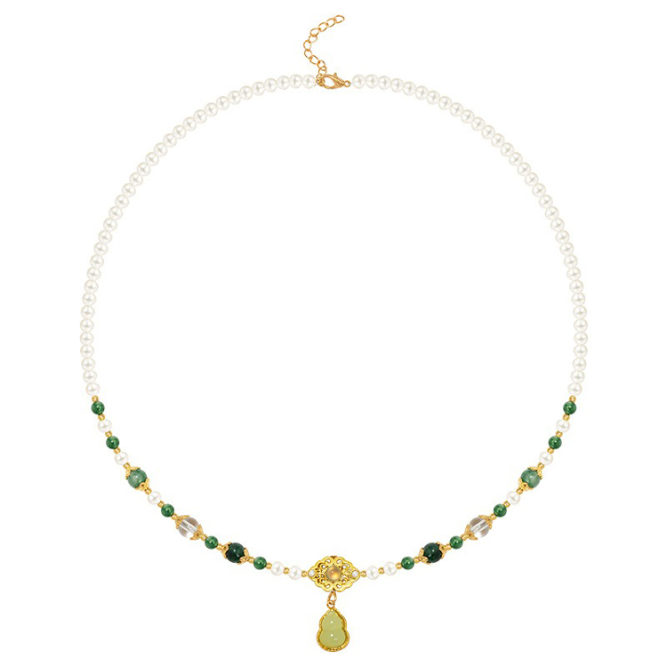 Hanfu Women Necklace Green Short Yingluo with Hulu