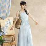 Ladies Summer Song Dynasty Style Sleeveless Square Neck Hanfu Elegant Suit