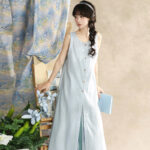 Ladies Summer Song Dynasty Style Sleeveless Square Neck Hanfu Elegant Suit