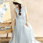 Ladies Summer Song Dynasty Style Sleeveless Square Neck Hanfu Elegant Suit