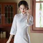 Light Blue Cheongsam New Elegant Slim Dresses Qipao for Female