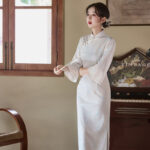 Light Blue Cheongsam New Elegant Slim Dresses Qipao for Female