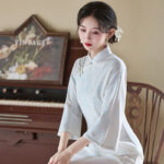 Light Blue Cheongsam New Elegant Slim Dresses Qipao for Female