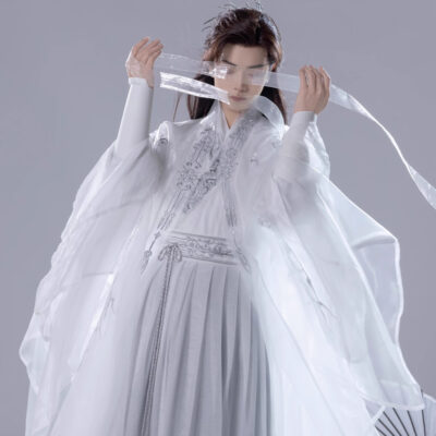 Martial Arts White Knight Set Wei-Jin Style Ethereal Men's Hanfu