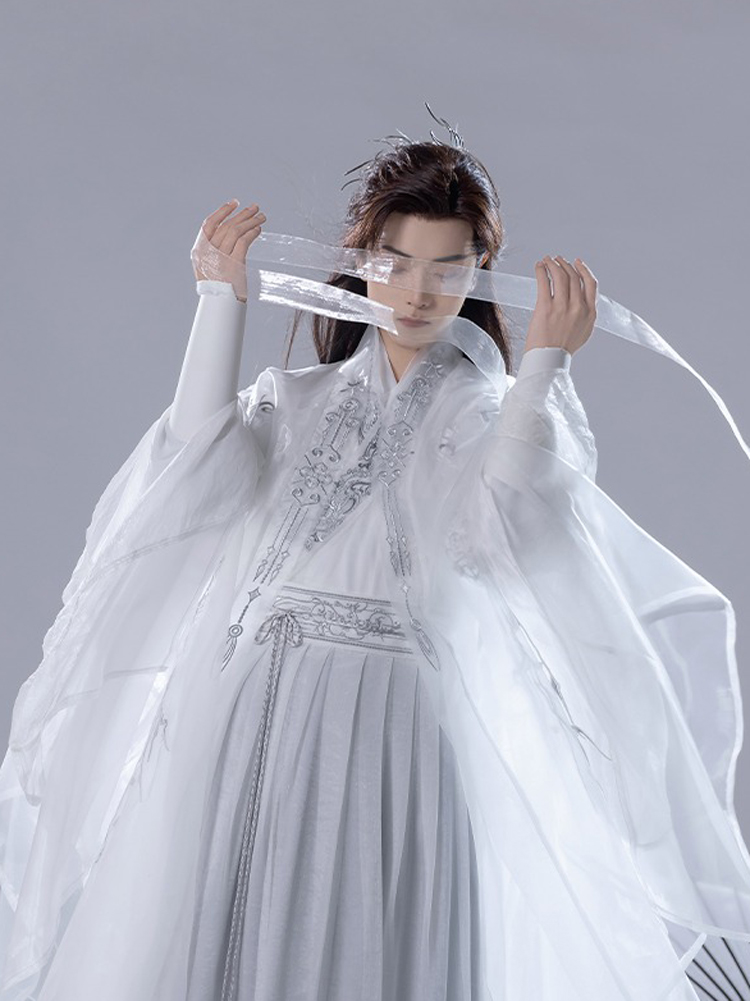 Martial Arts White Knight Set Wei-Jin Style Ethereal Men's Hanfu