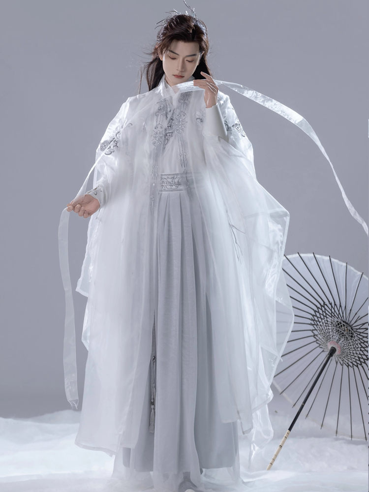 Martial Arts White Knight Set Wei-Jin Style Ethereal Men's Hanfu