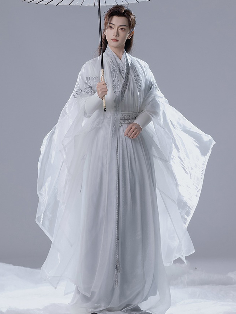 Martial Arts White Knight Set Wei-Jin Style Ethereal Men's Hanfu