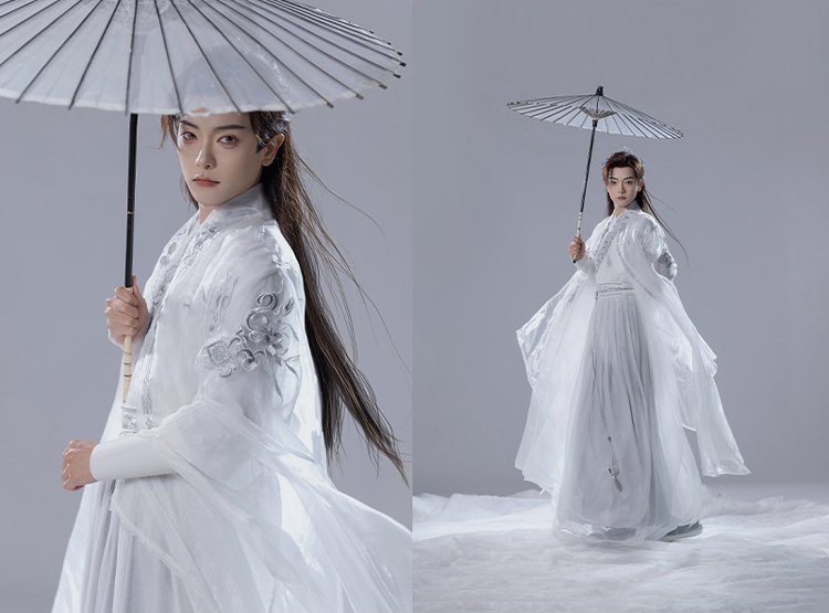 Martial Arts White Knight Set Wei-Jin Style Ethereal Men's Hanfu