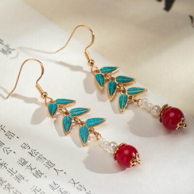 New Chinese-style Tassels Earrings Green Leaf Classical Elegance Earrings Women Style