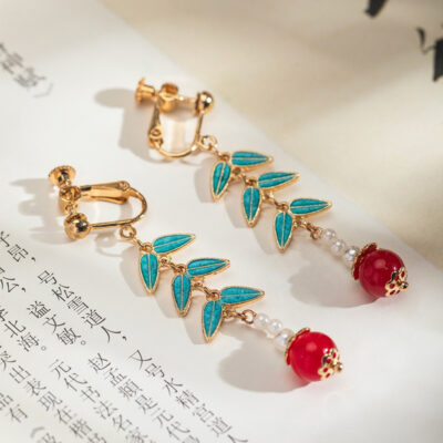 New Chinese-style Tassels Earrings Green Leaf Classical Elegance Earrings Women Style
