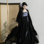 Summer Song Dynasty Women Hanfu Black Dress with Lotus Leaf Theme Fashion Clothing