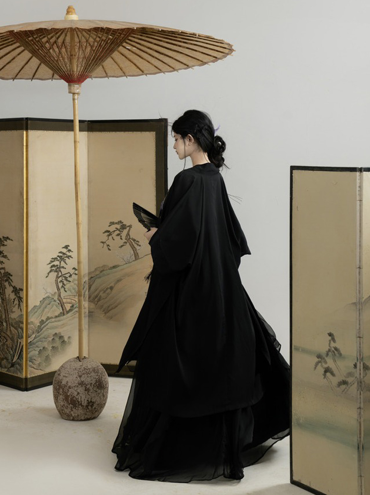 Summer Song Dynasty Women Hanfu Black Dress with Lotus Leaf Theme Fashion Clothing