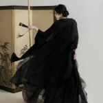 Summer Song Dynasty Women Hanfu Black Dress with Lotus Leaf Theme Fashion Clothing