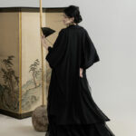 Summer Song Dynasty Women Hanfu Black Dress with Lotus Leaf Theme Fashion Clothing