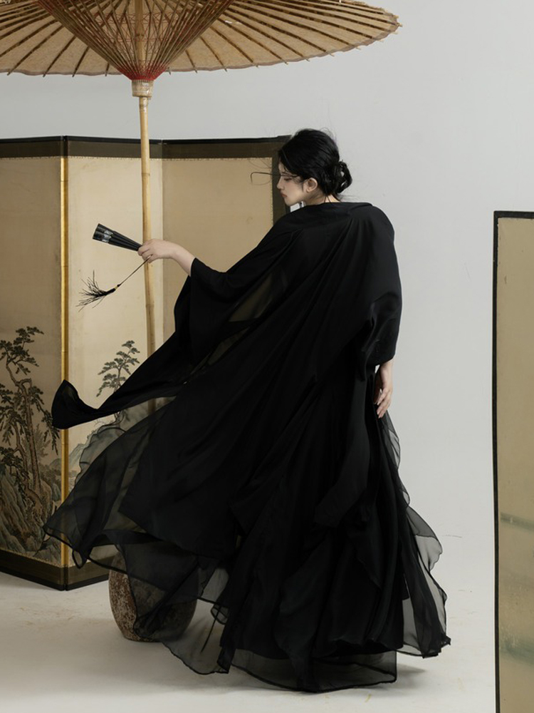 Summer Song Dynasty Women Hanfu Black Dress with Lotus Leaf Theme Fashion Clothing