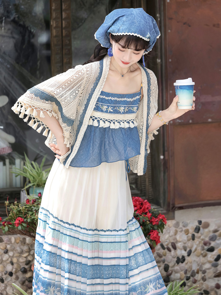 Summer Women New Hanfu Blue Casual Dress