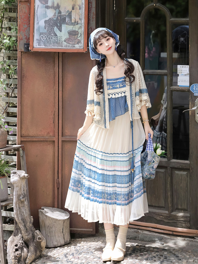 Summer Women New Hanfu Blue Casual Dress