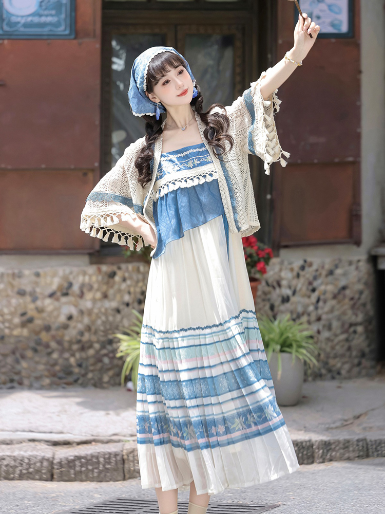 Summer Women New Hanfu Blue Casual Dress