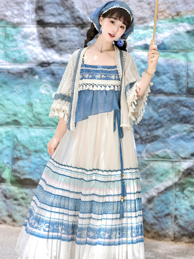 Summer Women New Hanfu Blue Casual Dress
