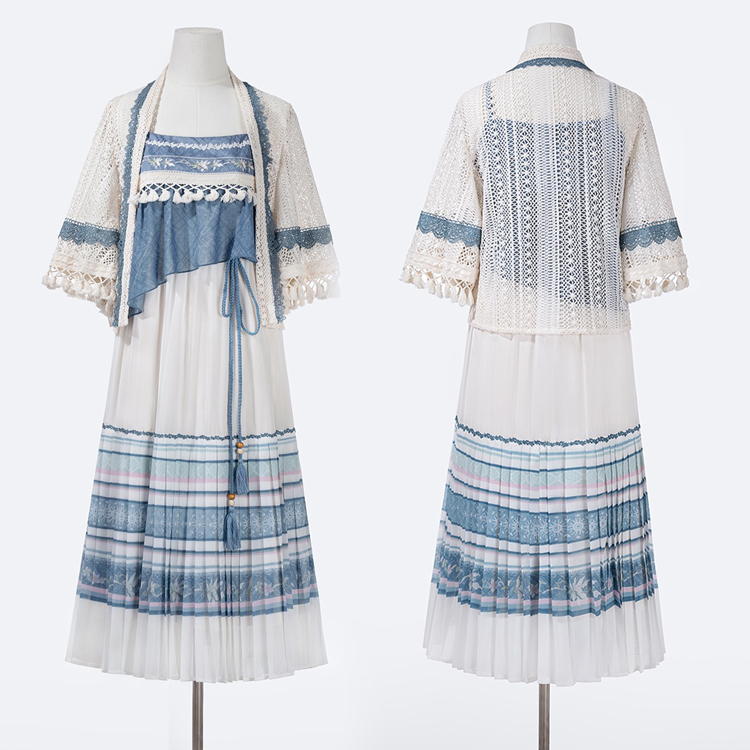 Summer Women New Hanfu Blue Casual Dress