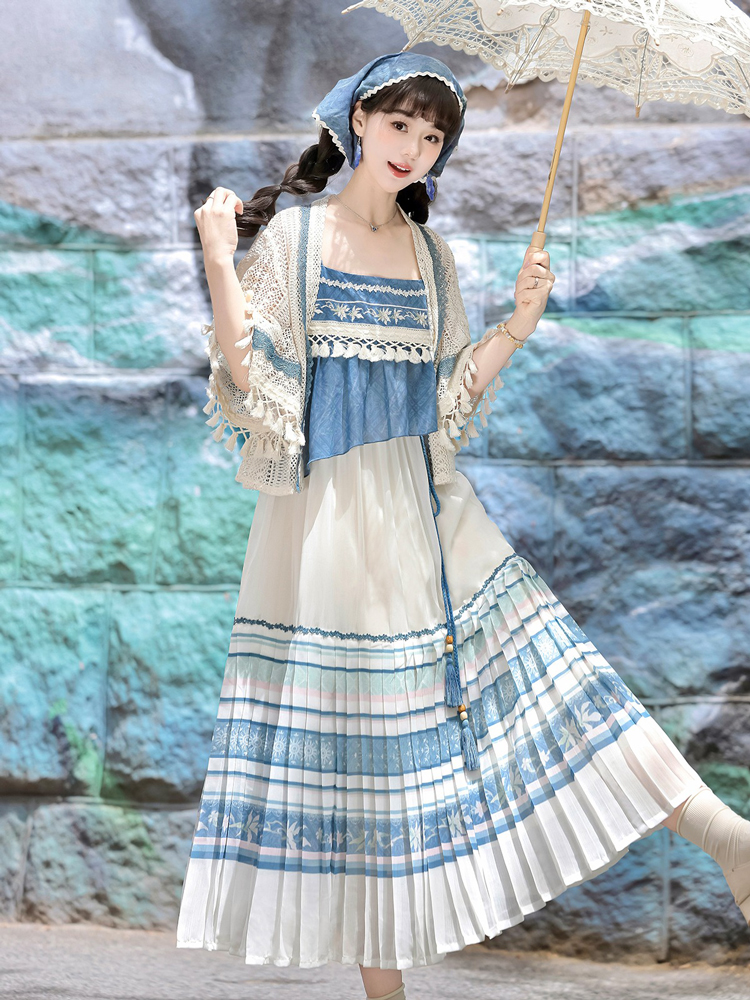 Summer Women New Hanfu Blue Casual Dress