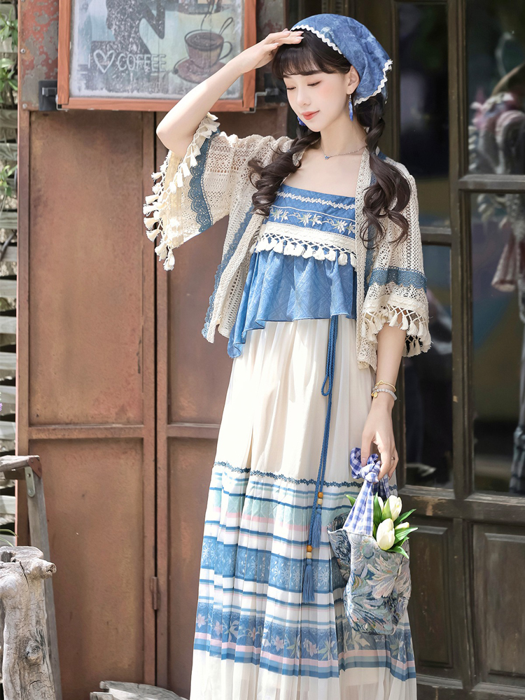 Summer Women New Hanfu Blue Casual Dress