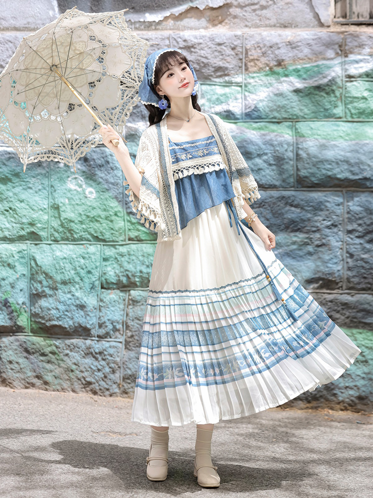 Summer Women New Hanfu Blue Casual Dress