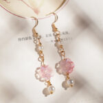 Women Hanfu Earrings Pink Rose Flower Cute Ear Accessories
