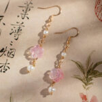 Women Hanfu Earrings Pink Rose Flower Cute Ear Accessories