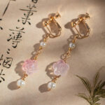 Women Hanfu Earrings Pink Rose Flower Cute Ear Accessories