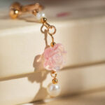Women Hanfu Earrings Pink Rose Flower Cute Ear Accessories