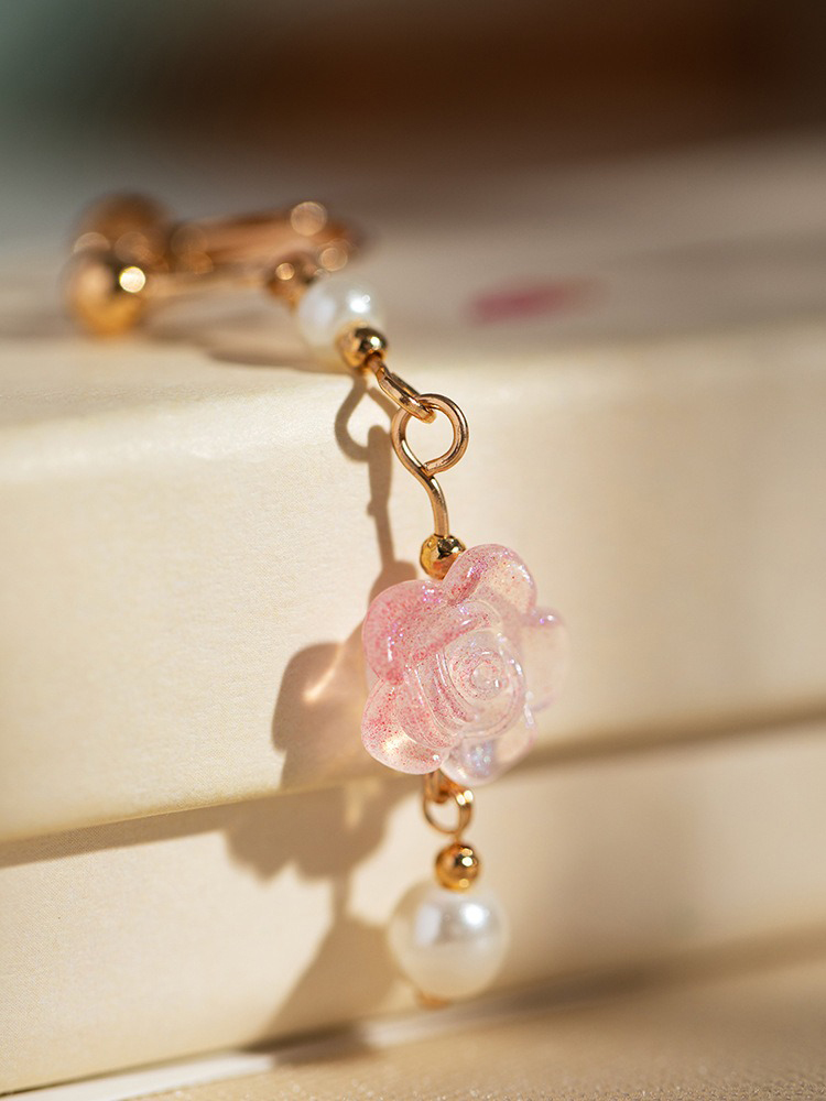 Women Hanfu Earrings Pink Rose Flower Cute Ear Accessories