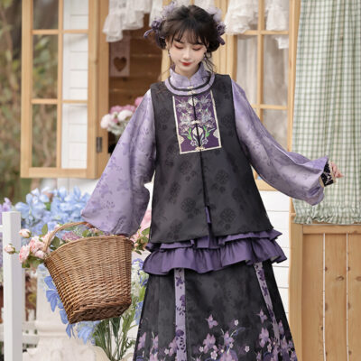 Women Ming Hanfu Purple Style Bijia Set Autumn Mamian Skirt