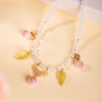Women Short Necklace Pearl Pink Peach Ming Style