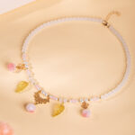 Women Short Necklace Pearl Pink Peach Ming Style